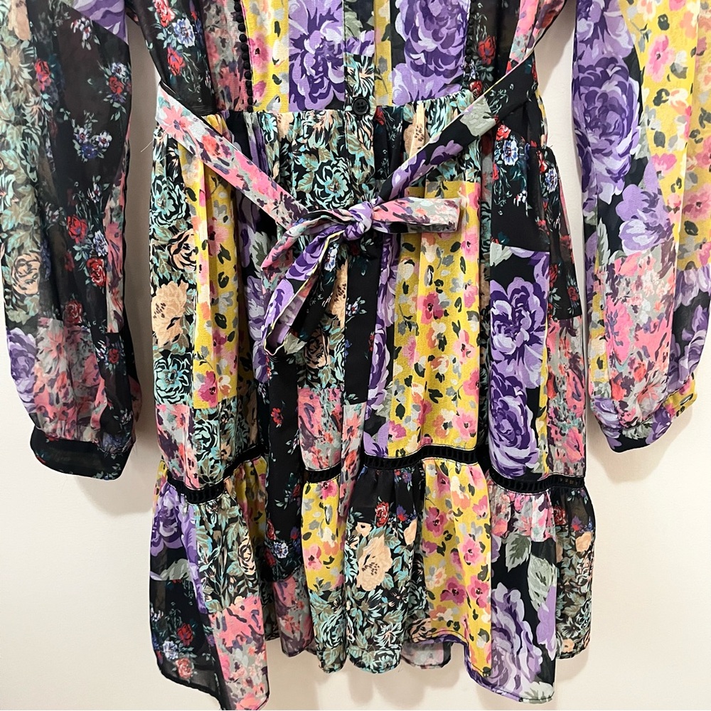 ZARA Amelia Patchwork Floral Button Front Tie Dre… - image 7